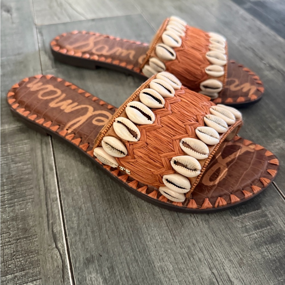 Sam Edelman Size 8 Gale Shell Embellished Raffia Slide Sandals NWOB - Picture 3 of 8